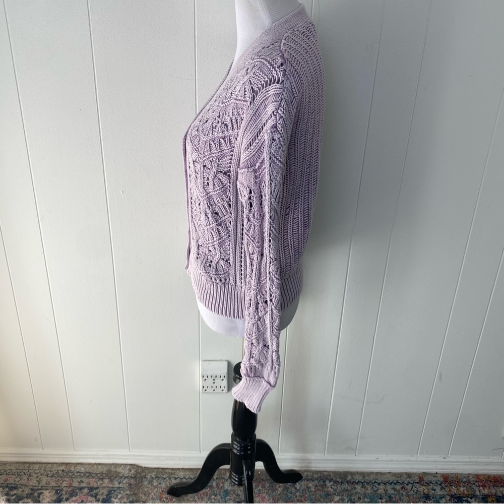 SUNDANCE Lilac Purple Aveline Casual Cotton Crochet Boho Cardigan Lilac Sz XS - Picture 6 of 9